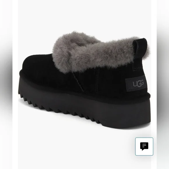 UGG Women's Black Suede Slip-On Shoes with  Fur Lining Sz 8 - Picture 2 of 2